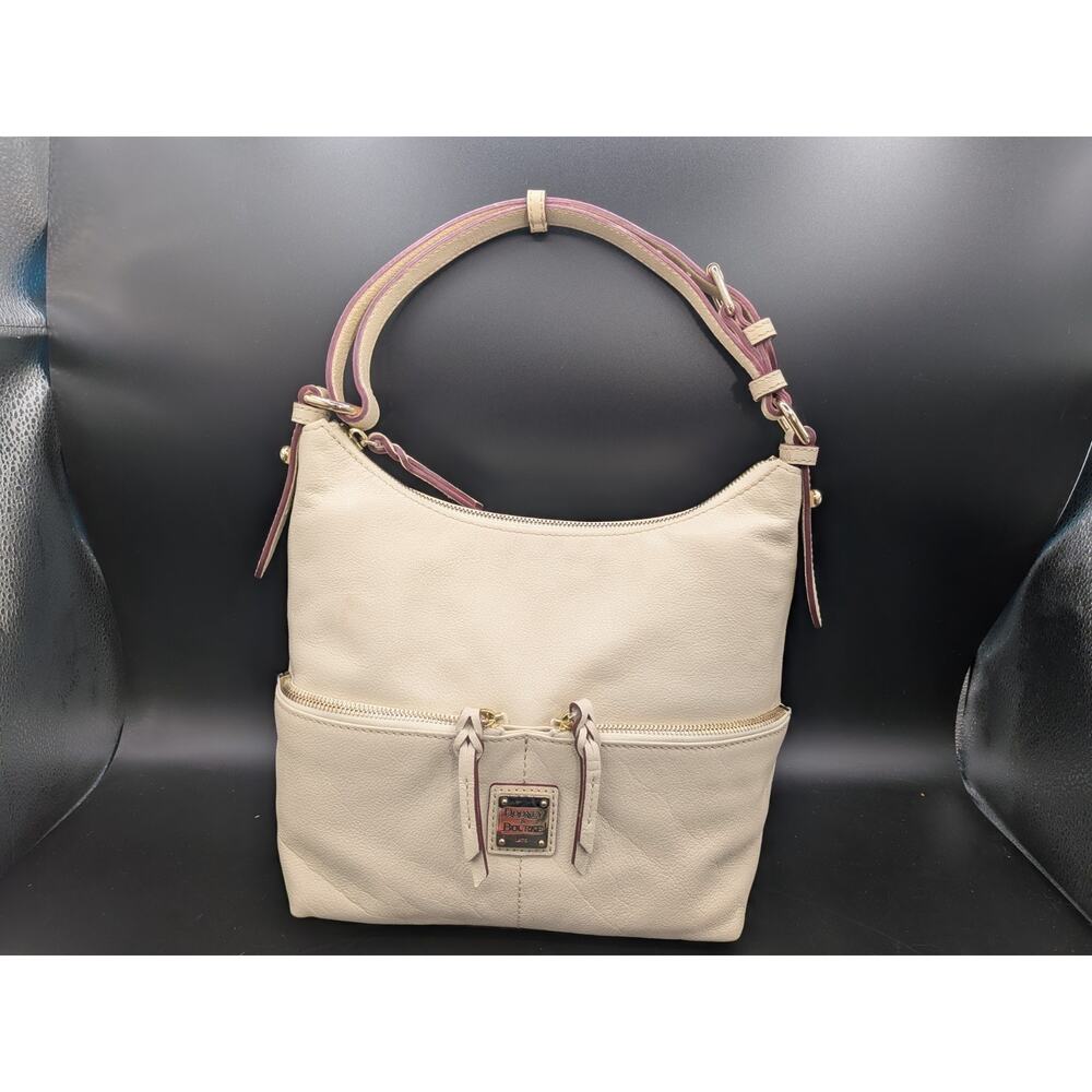 Dooney & Bourke Pebble Grain Milly Hobo Bag Bone Leather Front Zip Pockets